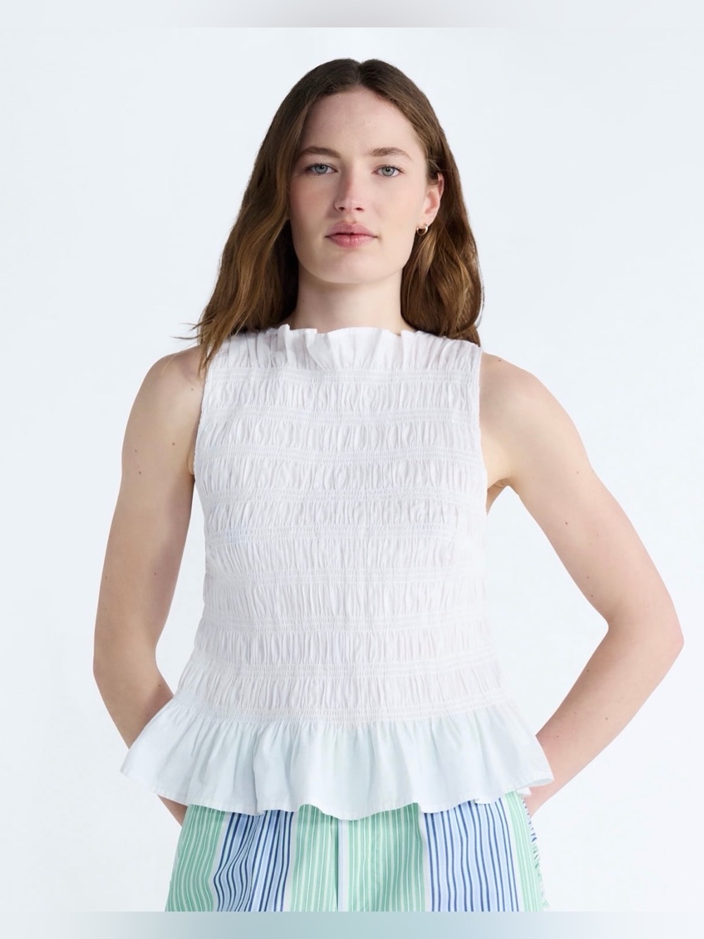 (466)Free Assembly Women's  Smocked Peplum Sleeveless Cotton top